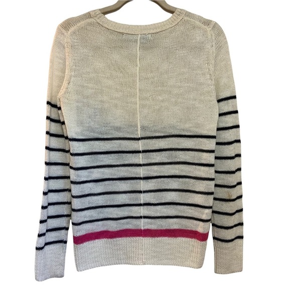 360 Sweater Linen Blend loose knit off white navy & pink striped sweater size S - Picture 2 of 7